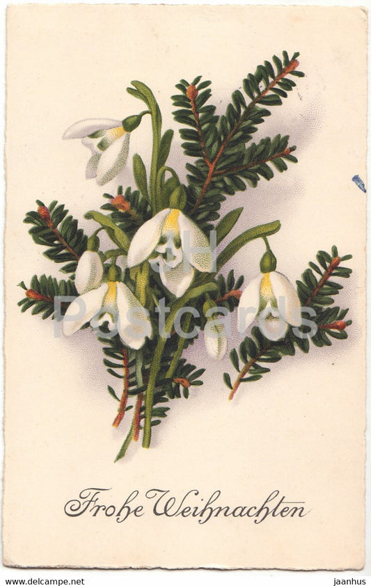 Christmas Greeting Card - Frohe Weihnachten - flowers - snowdrop - old postcard - 1930 - Germany - used - JH Postcards