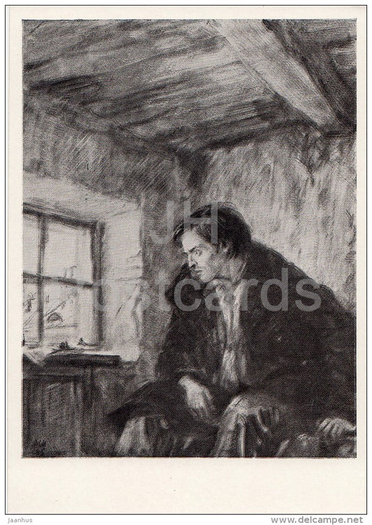 illustration by D. Shmarinov - Raskolnikov - Crime and Punishment by F. Dostoyevsky - 1961 - Russia USSR - unused - JH Postcards