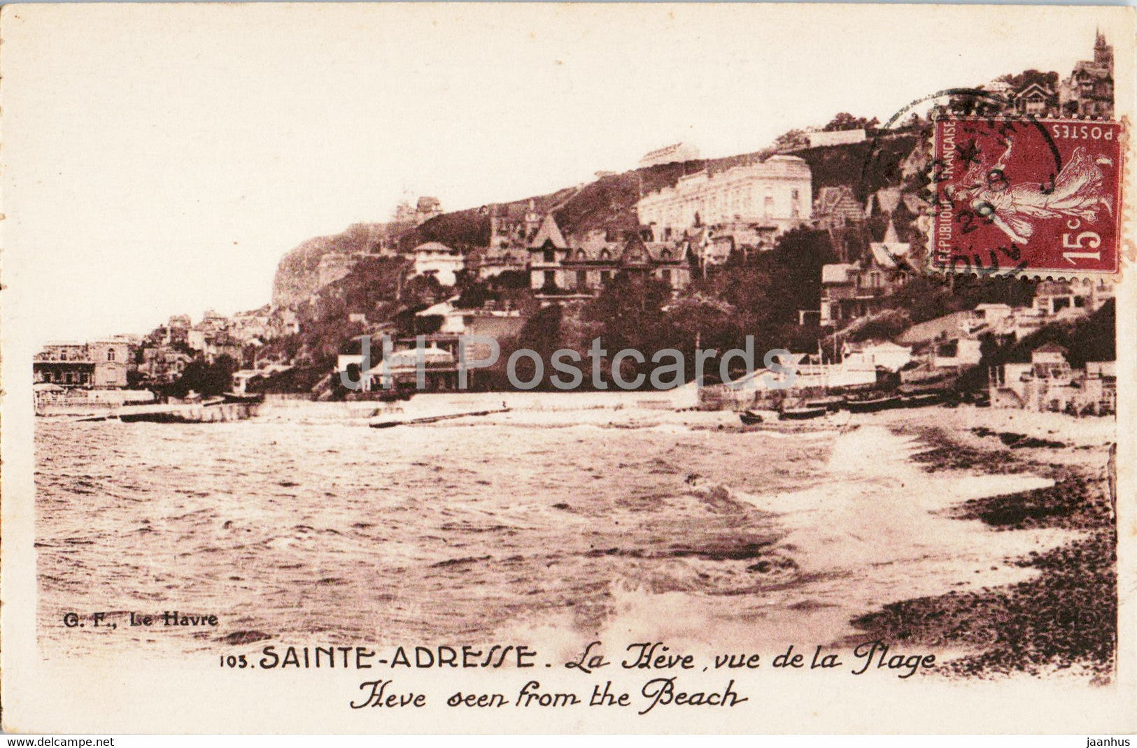 Sainte Adresse - La Heve vue de la Plage - Heve seen from the Beach - 103 - old postcard - 1929 - France - used - JH Postcards