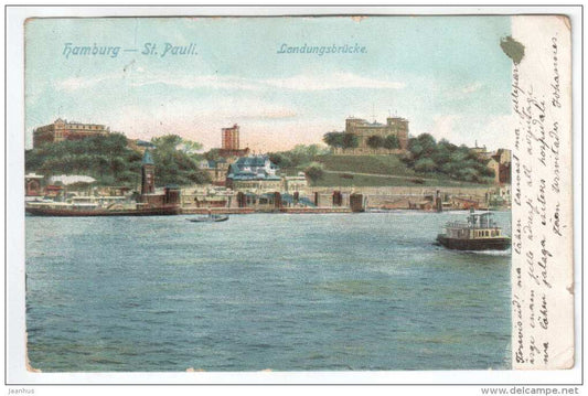 St. Pauli , Landungsbrücke - Hamburg - Germany - boat - old postcard - sent from Germany to Estonia 1906 , Reval - used - JH Postcards