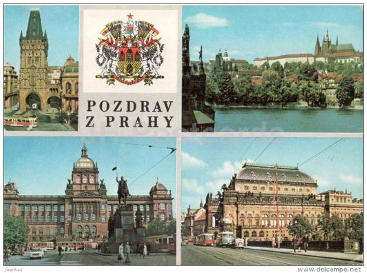Praha - Prague - Powder Tower - Hradcany - National museum - National Theatre - tram - Czechoslovakia - Czech - unused - JH Postcards