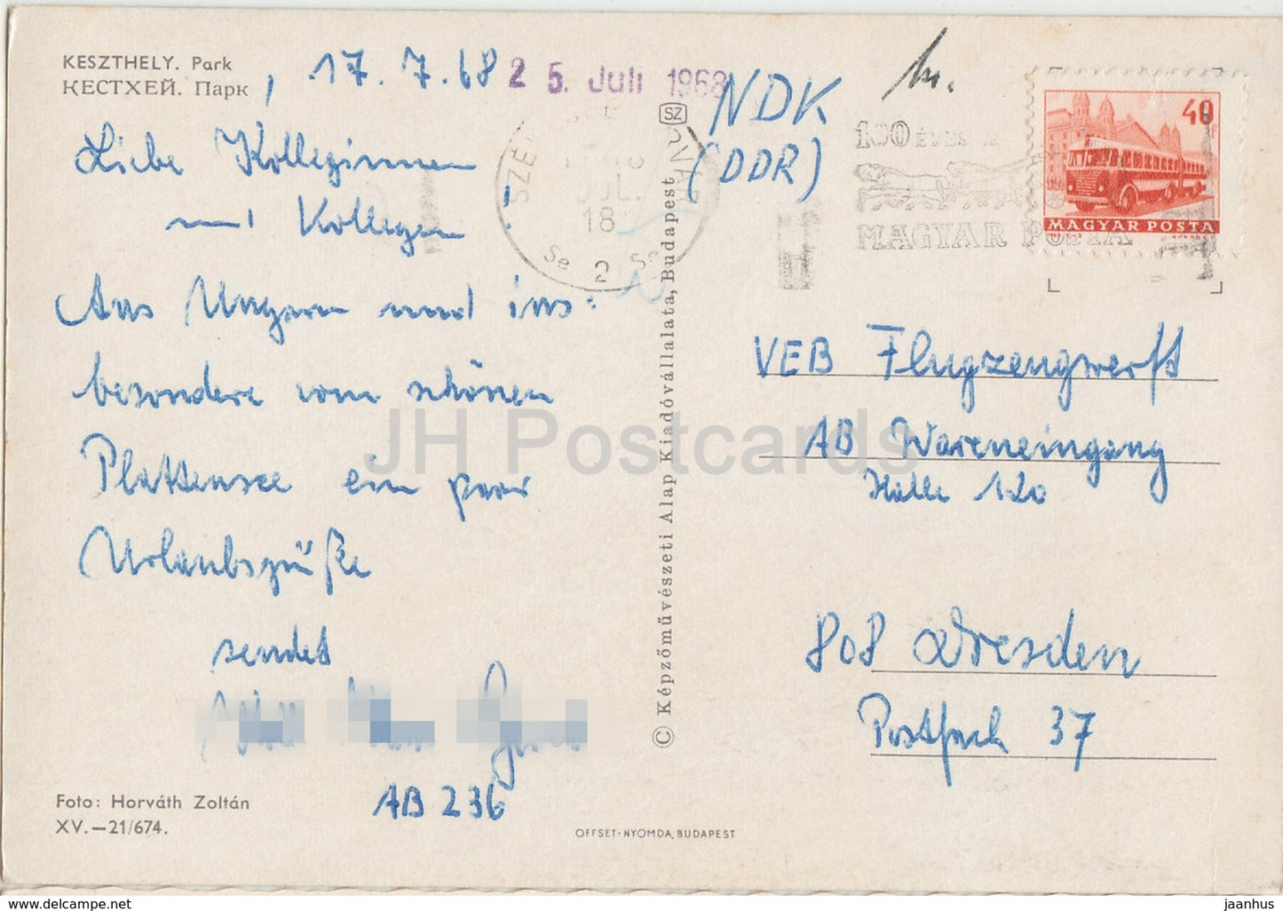 Keszthely - parc - 1968 - Hongrie - occasion