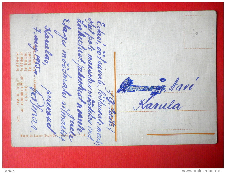 painting by Pietro Vannucci . Saint Sebastien - Musee du Louvre - 5422 - circualeted in Estonia - JH Postcards