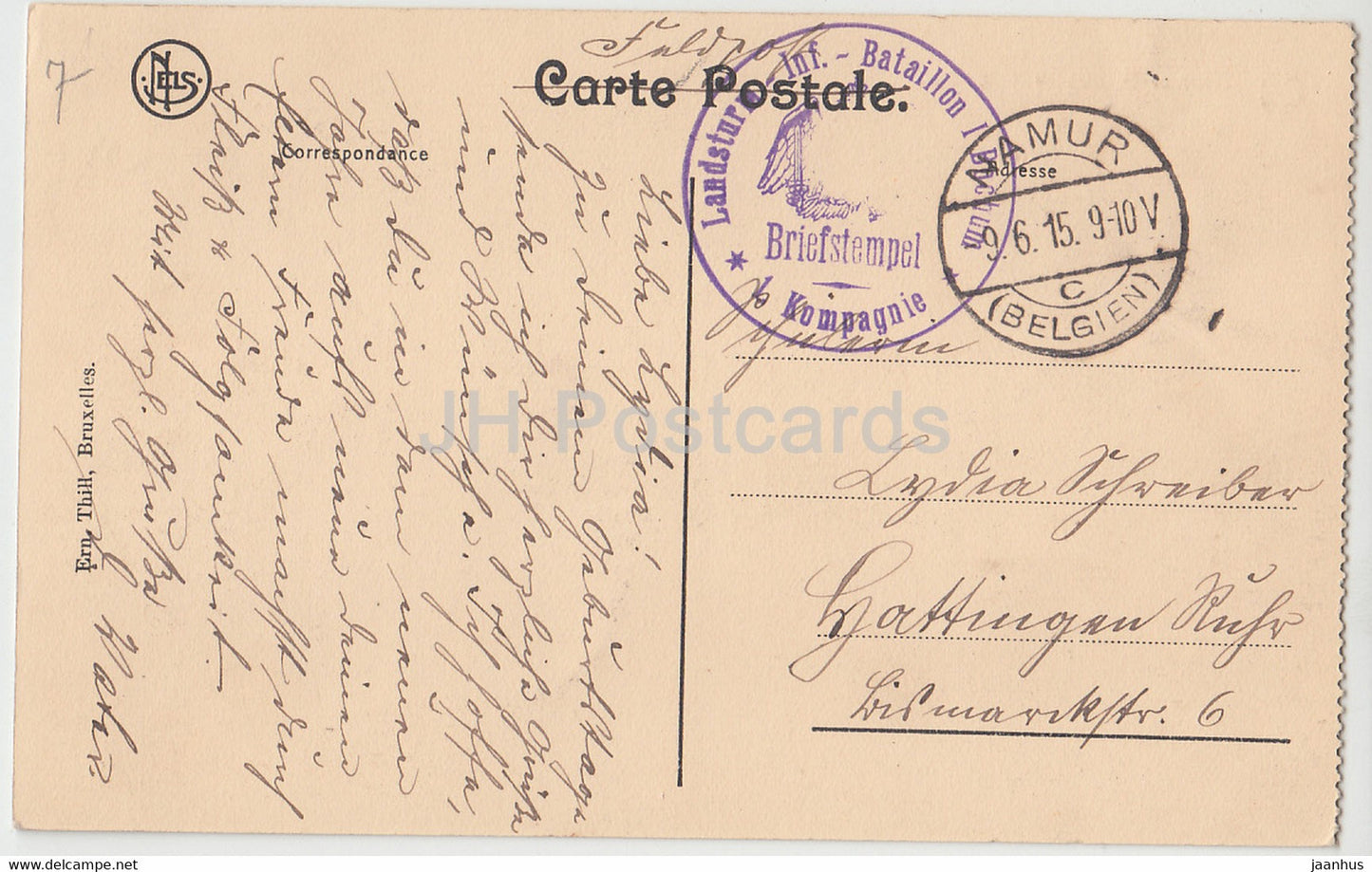 Namur - Citadelle - Le Parc - Landsturm Inf Bataillon I Bochum - Feldpost - alte Postkarte - 1915 - Belgien - gebraucht