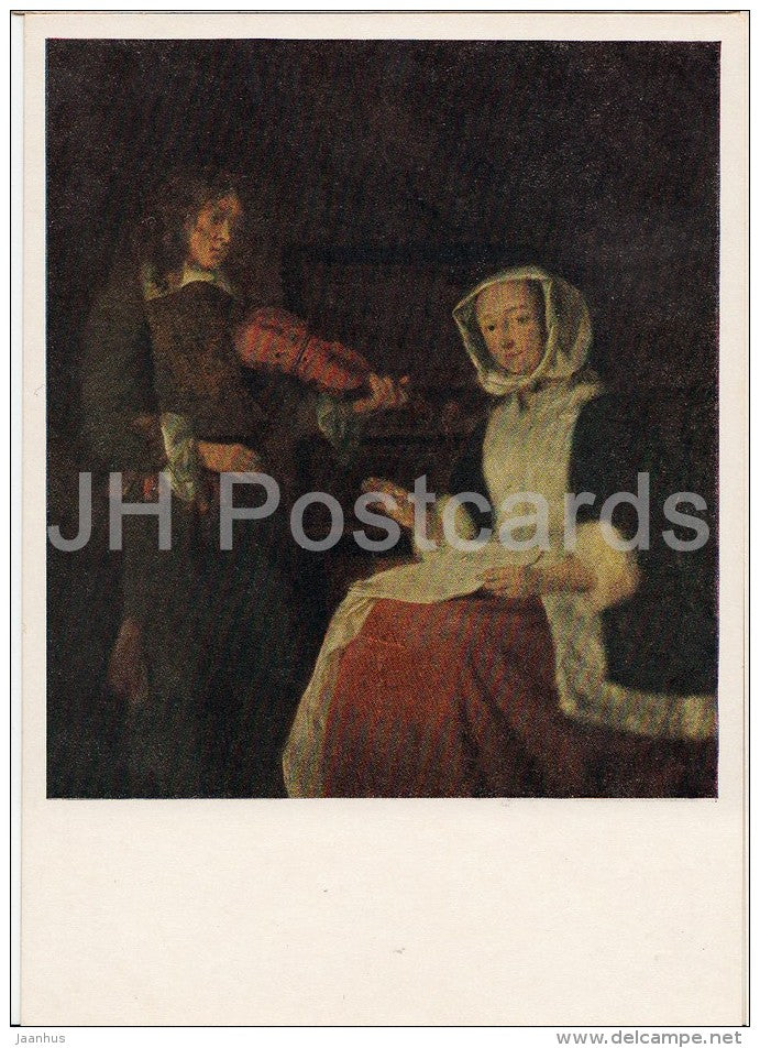 painting by Gabriel Metsu - Duet - music - violin - French art - 1955 - Russia USSR - unused - JH Postcards