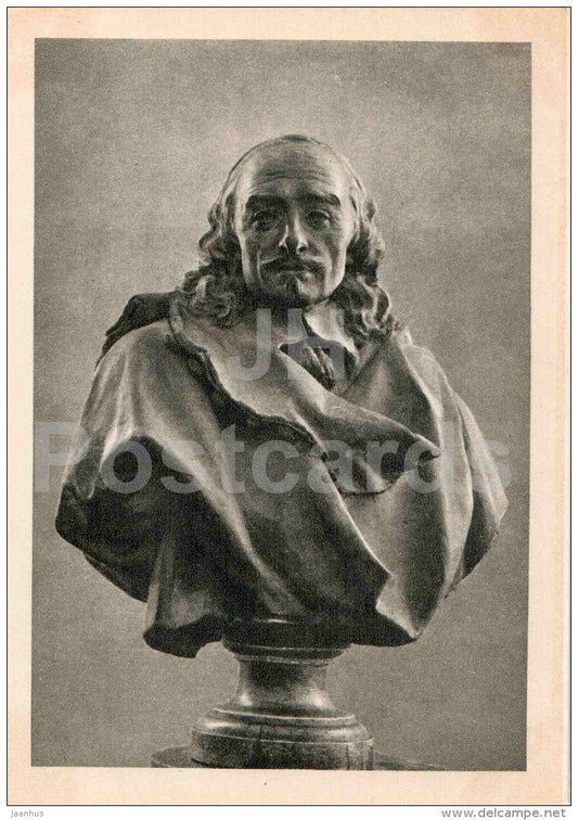 sculpture by Jean-Jacques Caffieri - Pierre Corneille - french art - unused - JH Postcards