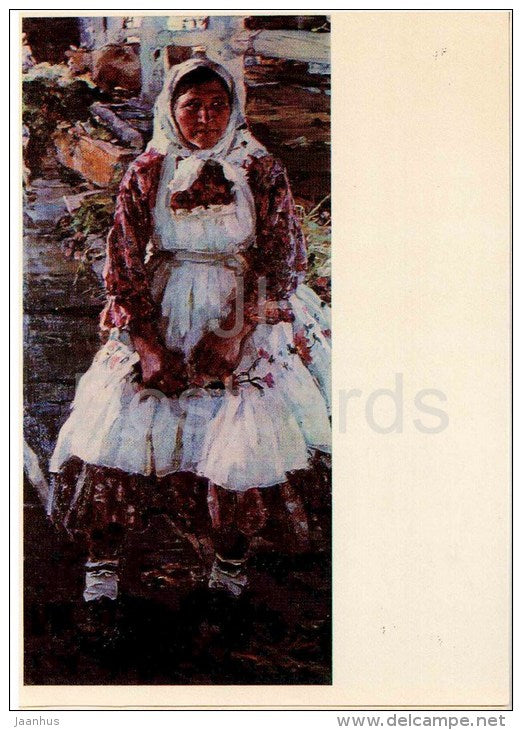painting by N. Veselova - Portrait of a Milkmaid , 1957 - woman - russian art - unused - JH Postcards