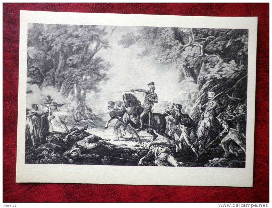 lithography by A.O. Orlowski  - Battle of Rashin - art - postcard printed in 1959 - Russia - USSR - unused - JH Postcards