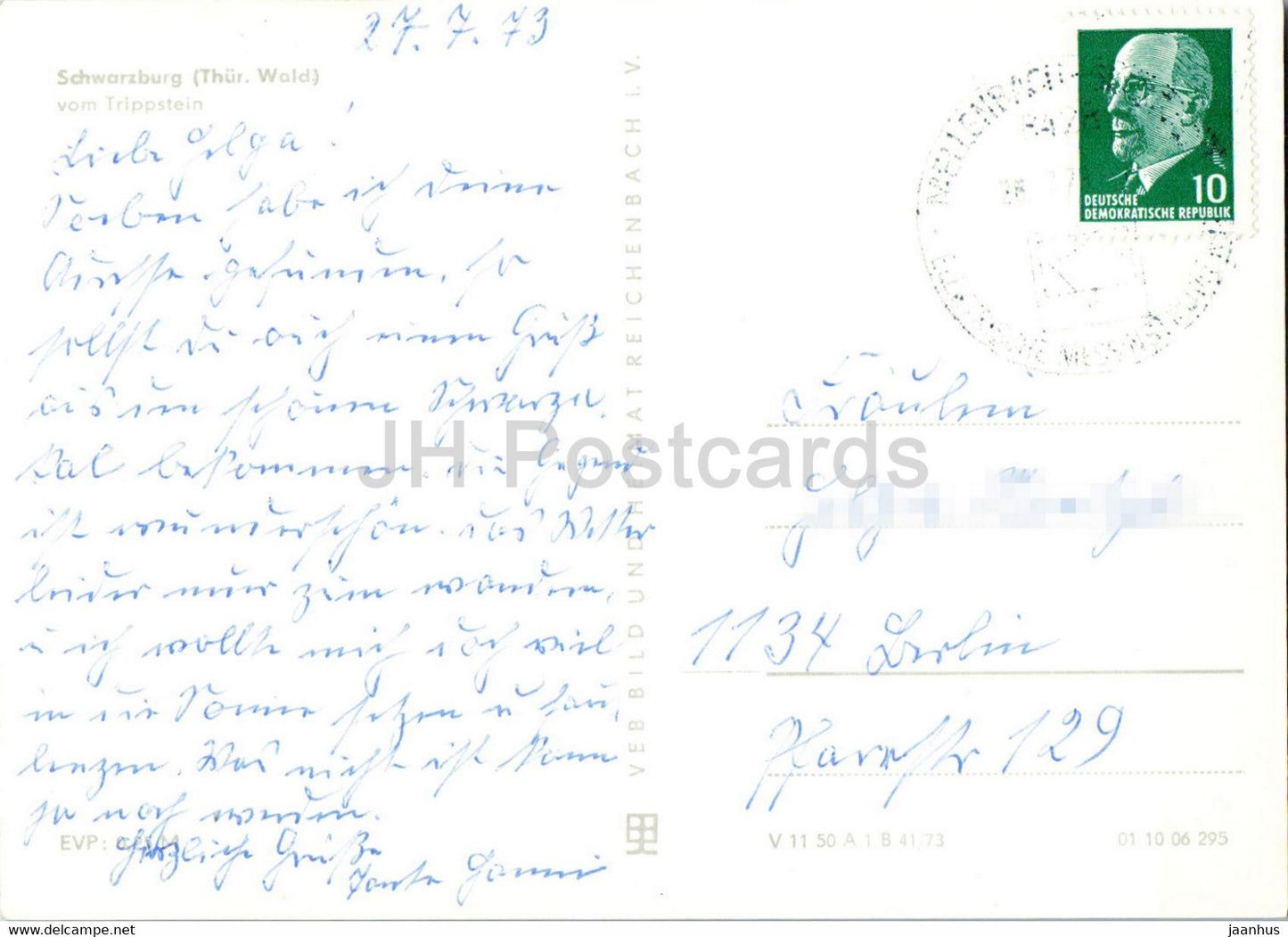Schwarzburg Thur Wald vom Trippstein - old postcard - 1973 - Germany DDR - used