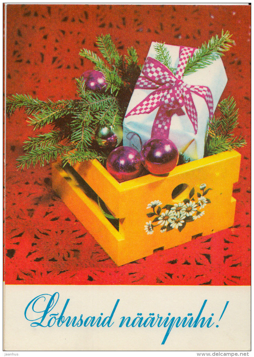 New Year Greeting card - 1 - gifts - decorations - 1977 - Estonia USSR - used - JH Postcards