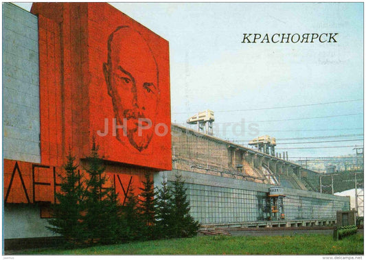 The USSR 50th Anniversary Krasnoyarsk Hydroelectric Power Station - Lenin - Krasnoyarsk - 1987 - Russia USSR - unused - JH Postcards