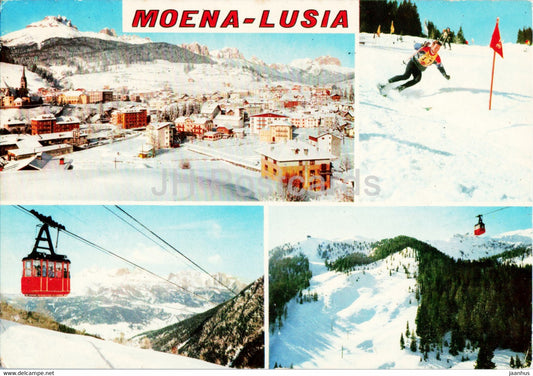 Moena Lusia - Dolomiti - Trentino - Vedute Intervali - alpine skiing - cable car - 1976 - Italy - used - JH Postcards