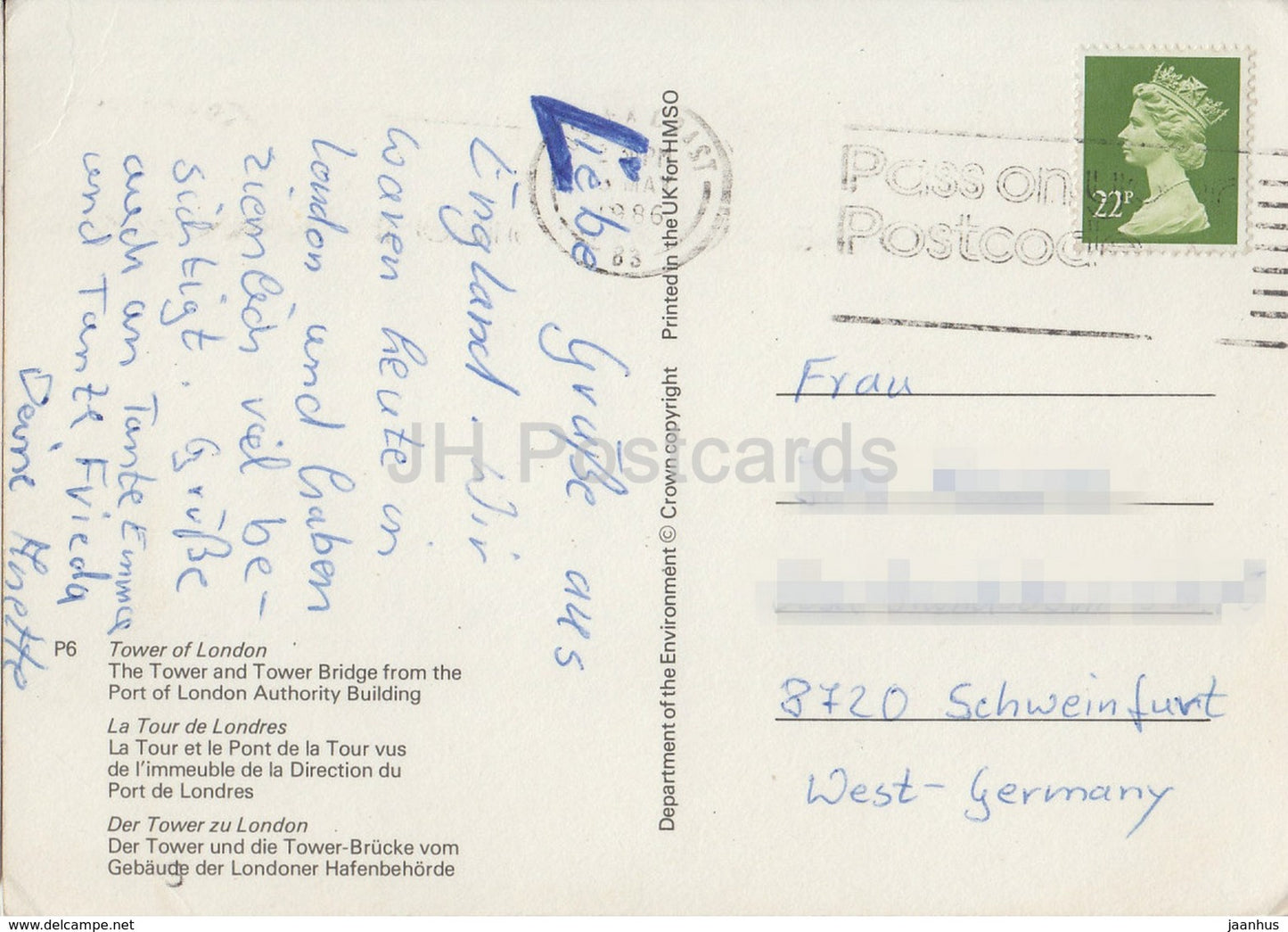 London - The Tower and Tower Bridge from the Port of London Authority Building - 1986 - United Kingdom - England - used