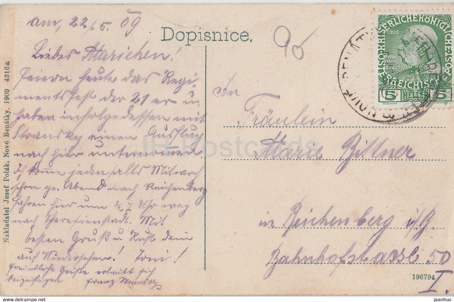Stare Benatky - carte postale ancienne - 1909 - République tchèque - utilisé