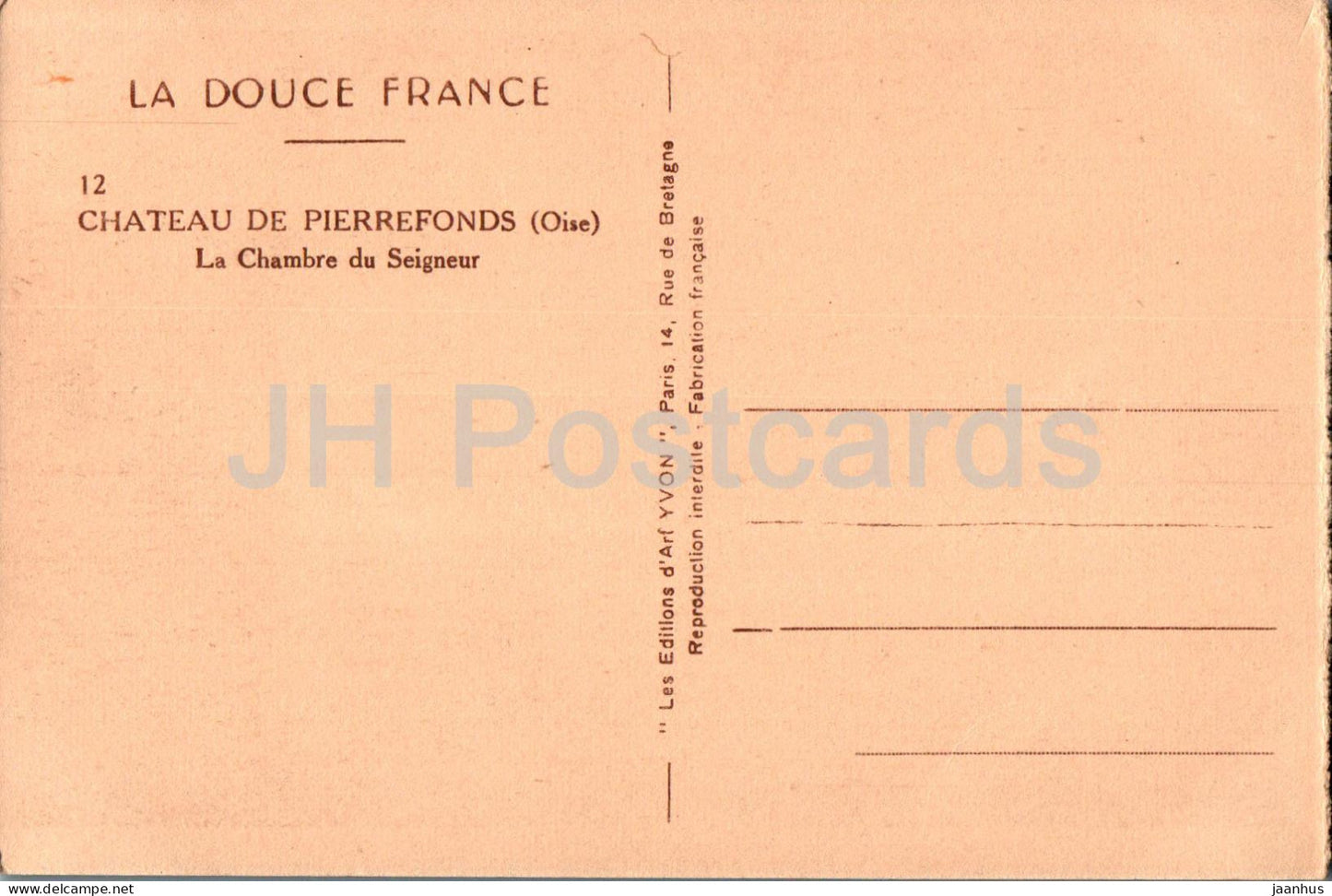 Château de Pierrefonds - La Chambre du Seigneur - château - 12 - carte postale ancienne - France - inutilisé 