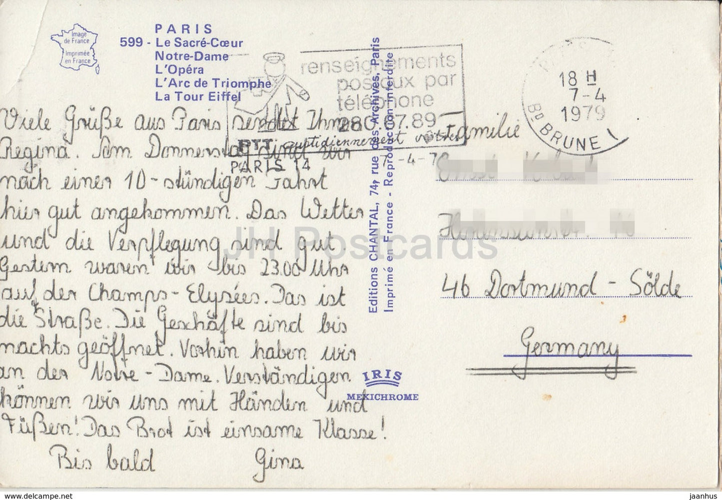 Paris - Le Sacré Coeur - Notre-Dame - L'Opéra - L'Arc de Triomphe - La Tour Eiffel - 599 - France - 1979 - occasion