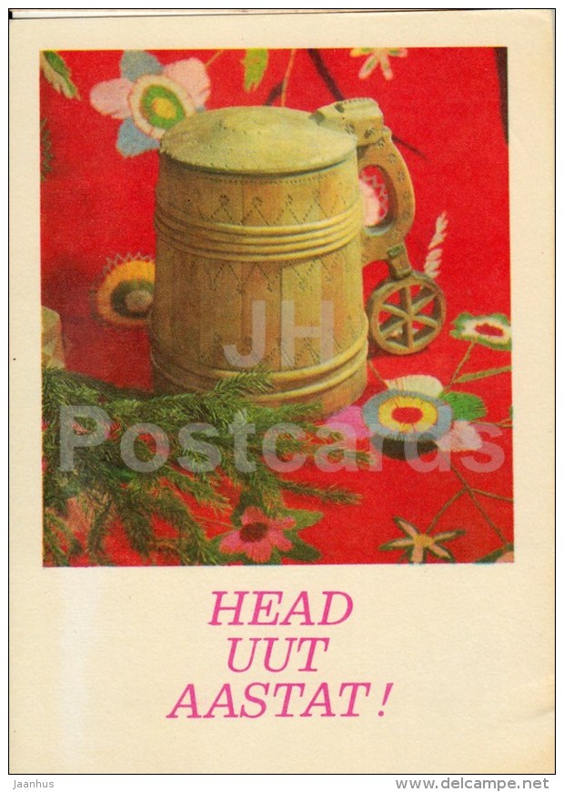 New Year Greeting card - 1 - old beer mug - 1974 - Estonia USSR - used - JH Postcards