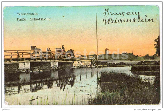 Sillaotsa bridge - carriage - Paide - Weissenstein - OLD POSTCARD REPRODUCTION! - 1990 - Estonia USSR - unused - JH Postcards