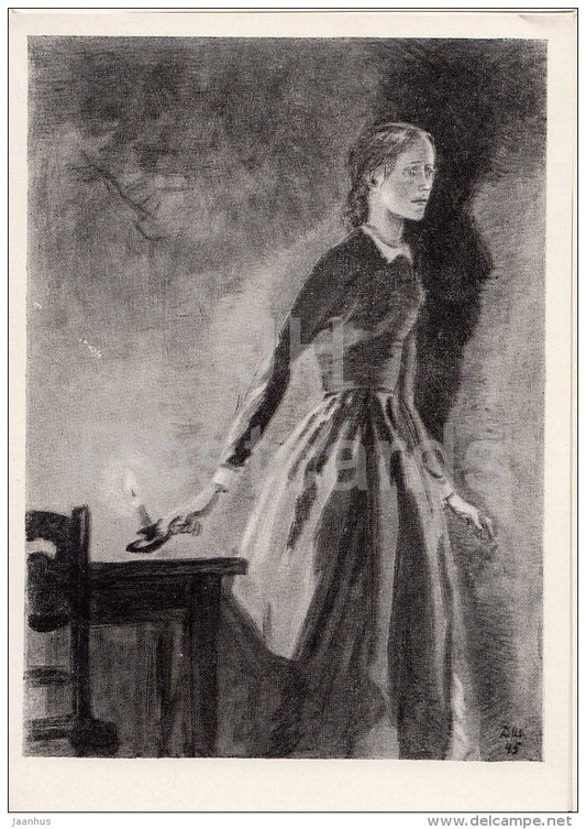 illustration by D. Shmarinov - Sonya Marmeladova - Crime and Punishment by F. Dostoyevsky - 1961 - Russia USSR - unused - JH Postcards