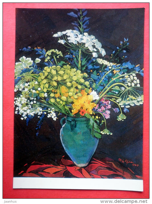 painting by Mger Abegian - Still Life . Flowers from Dilijan , 1964 - armenian art - unused - JH Postcards