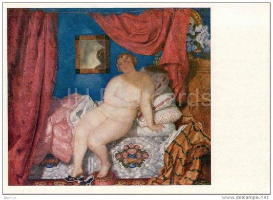painting by B. Kustodiev - The Beauty , 1918 - naked woman - nude - russian art - unused - JH Postcards