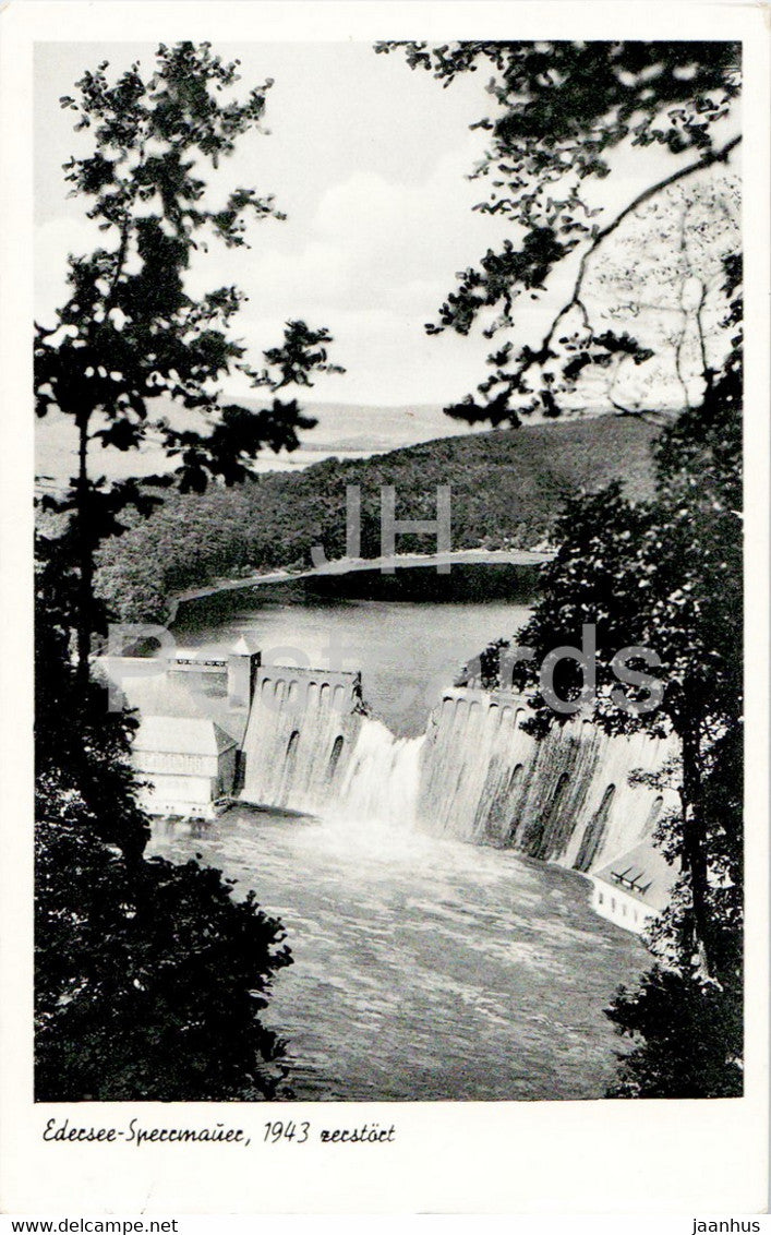 Edersee Sperrmauer - 1943 zerstort - Burg Hotel - old postcard - Germany - unused - JH Postcards