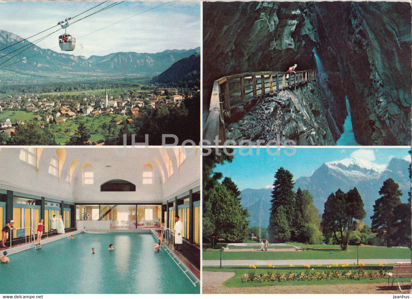 Bad Ragaz - Piz Sol Bahn - Taminaschlucht - Thermalschwimmbad - Kurpark mit Falknis - 145 - 1962 - Switzerland - used - JH Postcards