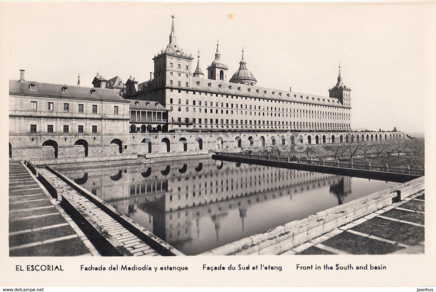 El Escorial - Front in the South and Basin - old postcard - Spain - unused - JH Postcards