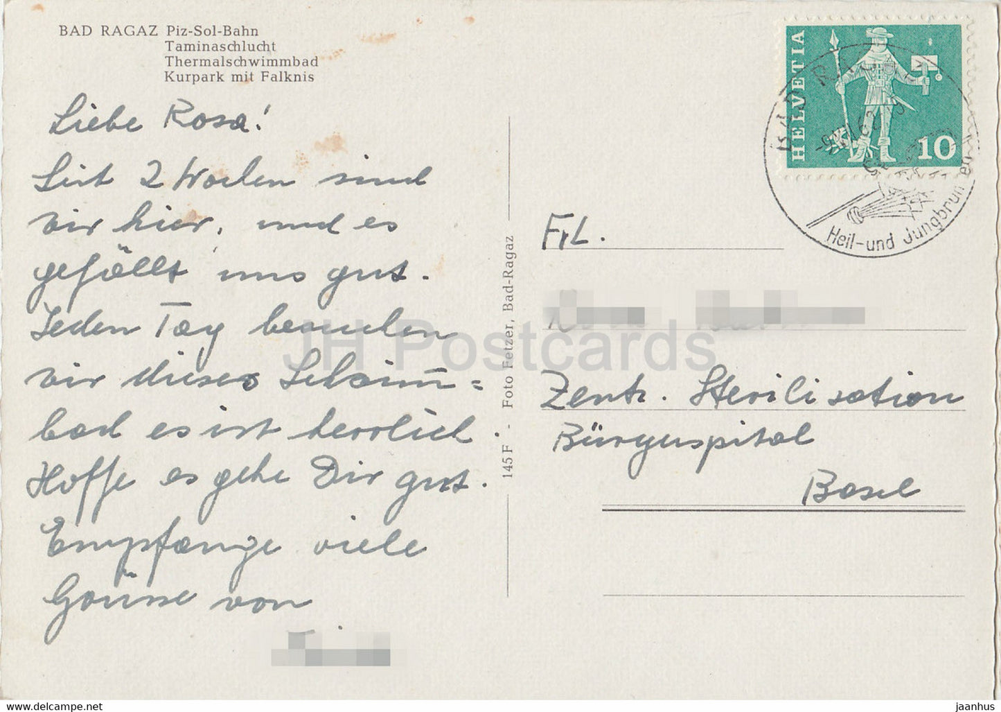 Bad Ragaz - Piz Sol Bahn - Taminaschlucht - Thermalschwimmbad - Kurpark mit Falknis - 145 - 1962 - Suisse - utilisé