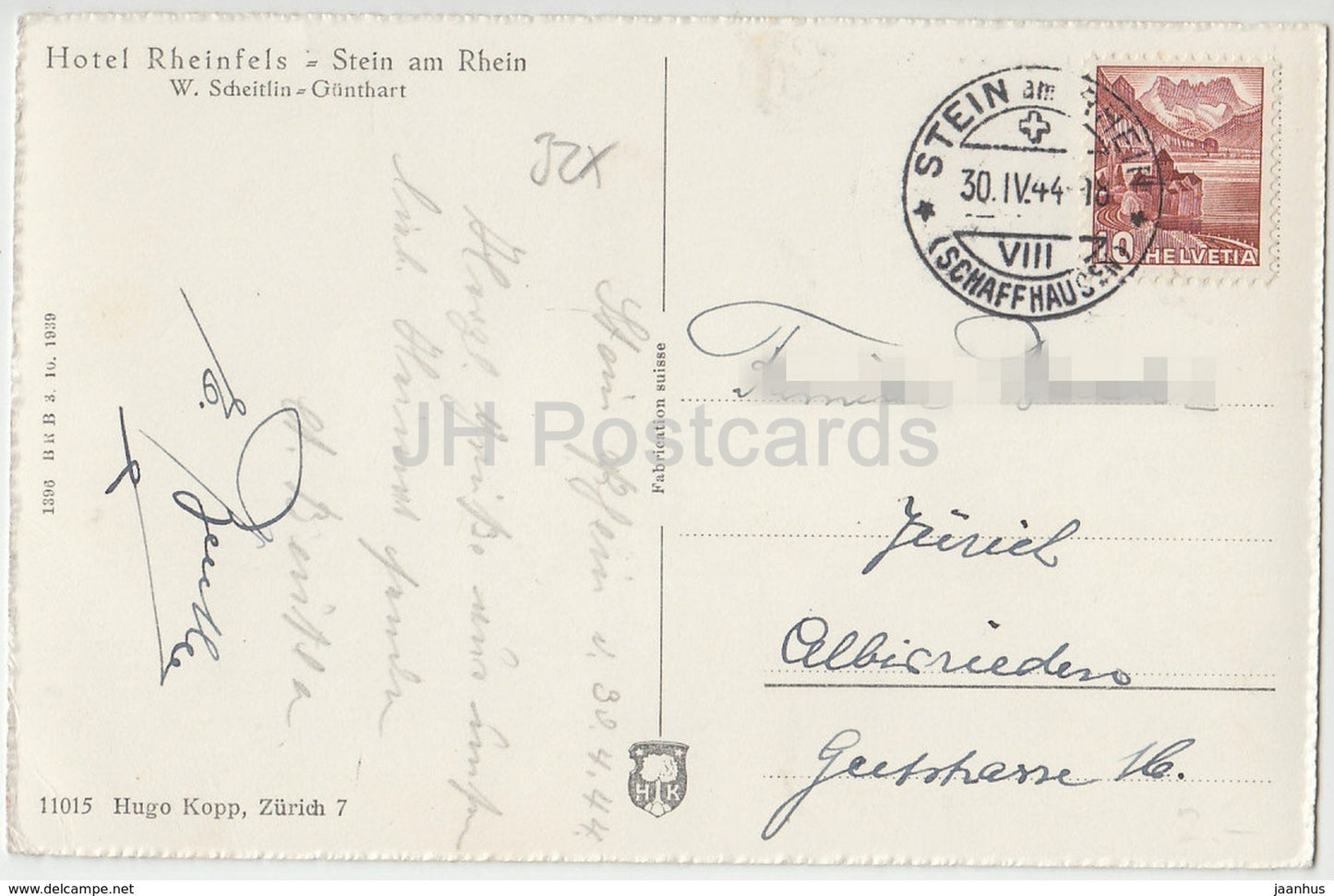Stein am Rhein - Hotel Rheinfels - Schweiz - 1944 - gebraucht