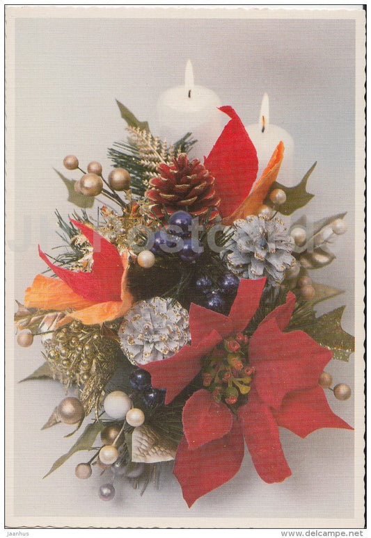 Christmas Greeting Card - candle - decoration - Estonia - used in 2000s - JH Postcards