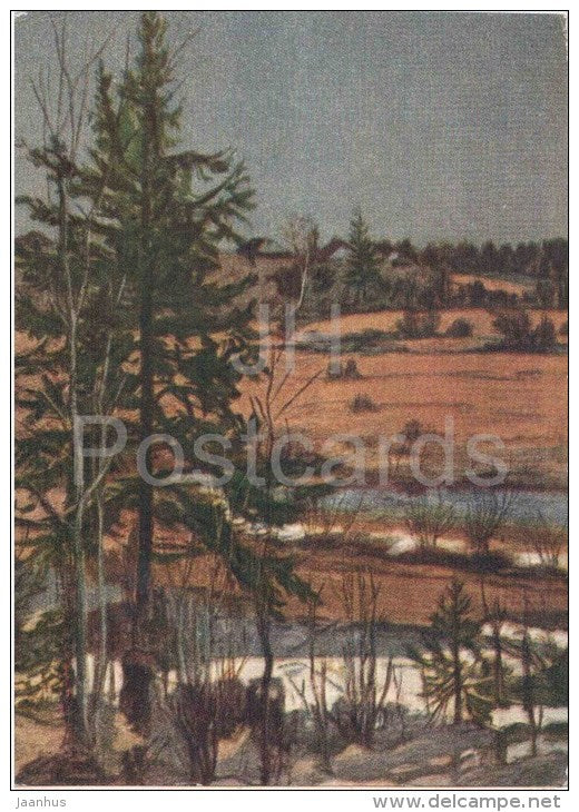 painting by I. Sokolov - Fir Tree - russian art - unused - JH Postcards
