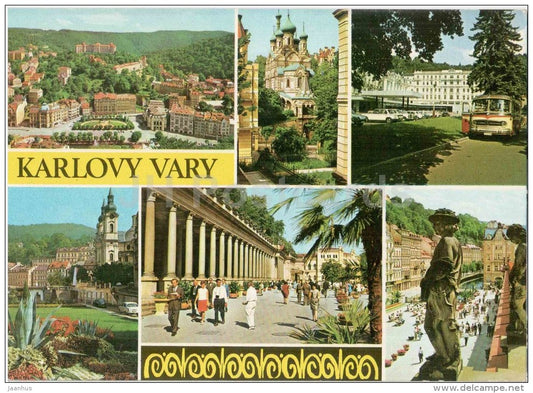 Karlovy Vary - Karlsbad - russian church - grandhotel Moskva-Pupp - bus - spa - Czechoslovakia - Czech - used 1972 - JH Postcards