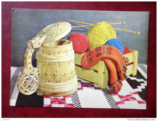 New Year Greeting card - beer mug - gloves - clew - 1983 - Estonia USSR - used - JH Postcards