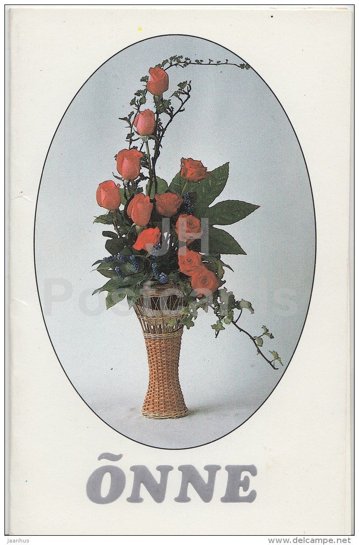 Birthday greeting card - red roses - 1989 - Estonia USSR - used - JH Postcards