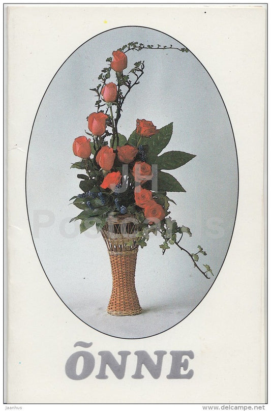 Birthday greeting card - red roses - 1989 - Estonia USSR - used - JH Postcards
