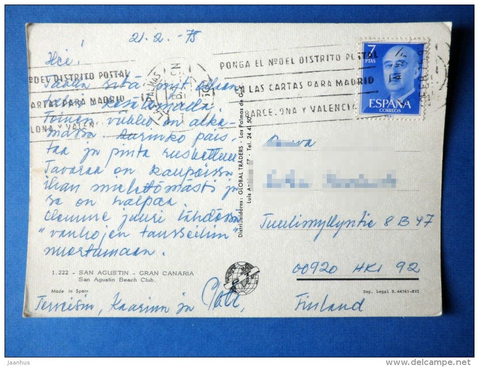 San Augustin Beach Club - San Augustin - Gran Canaria - sent from Spain to Finland 1975 - Spain - used - JH Postcards