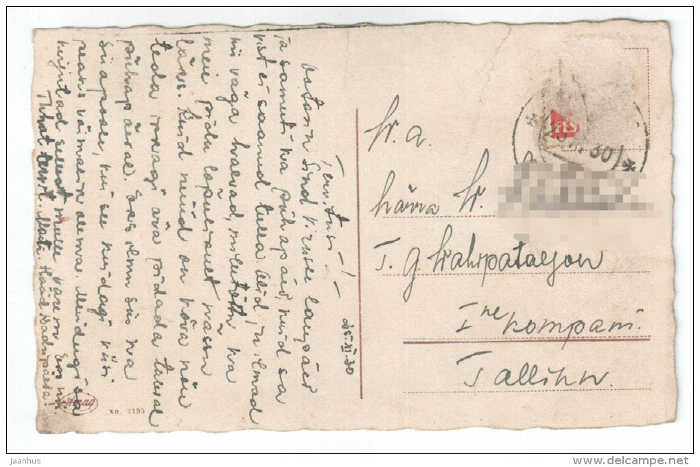 Christmas Greeting Card - hare - winter - forest - Amag 2195 - old postcard - circulated in Estonia 1930 - used - JH Postcards