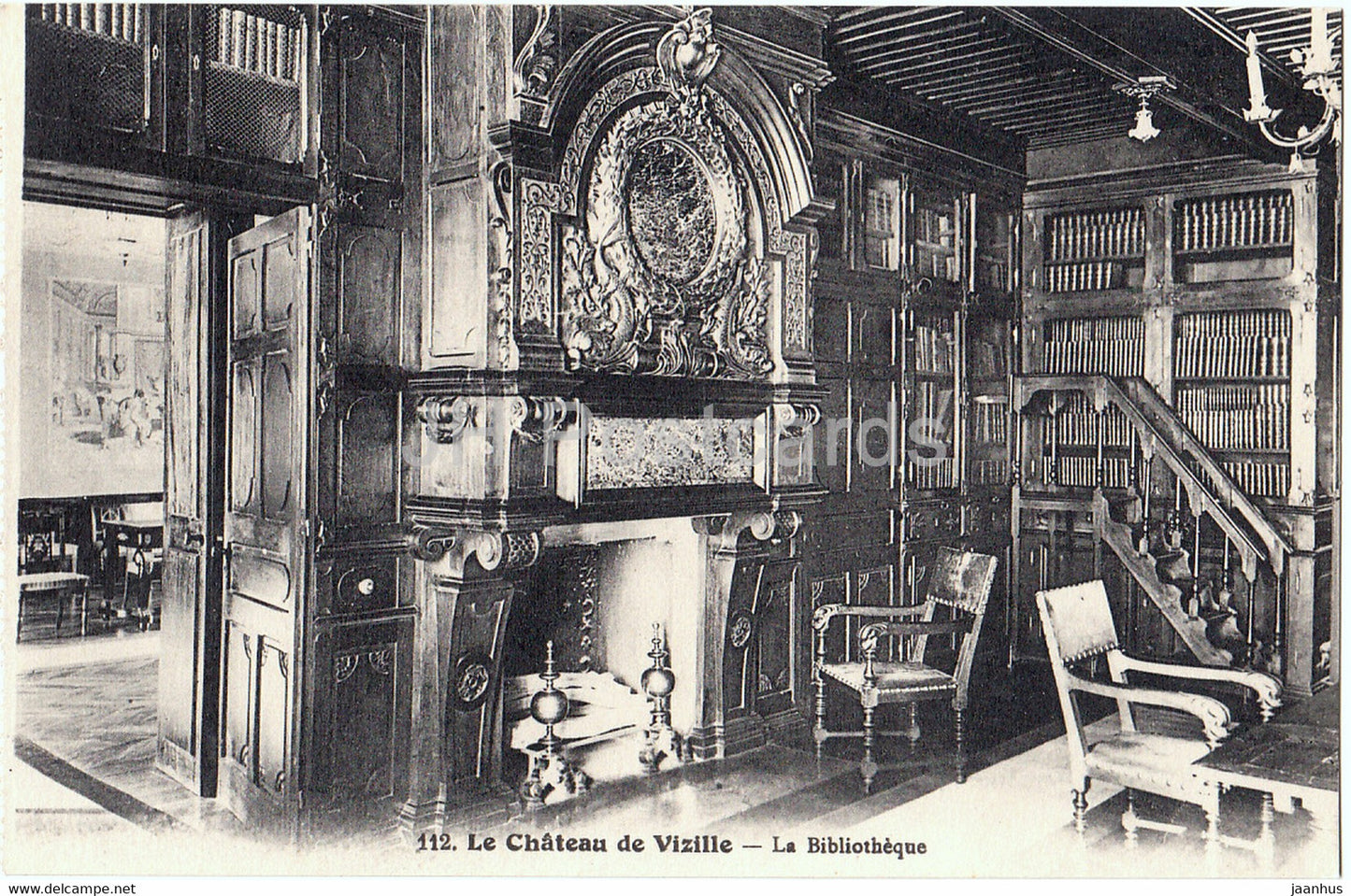 Le Chateau de Vizille - La Bibliotheque - library - castle - 112 - old postcard - France - unused - JH Postcards
