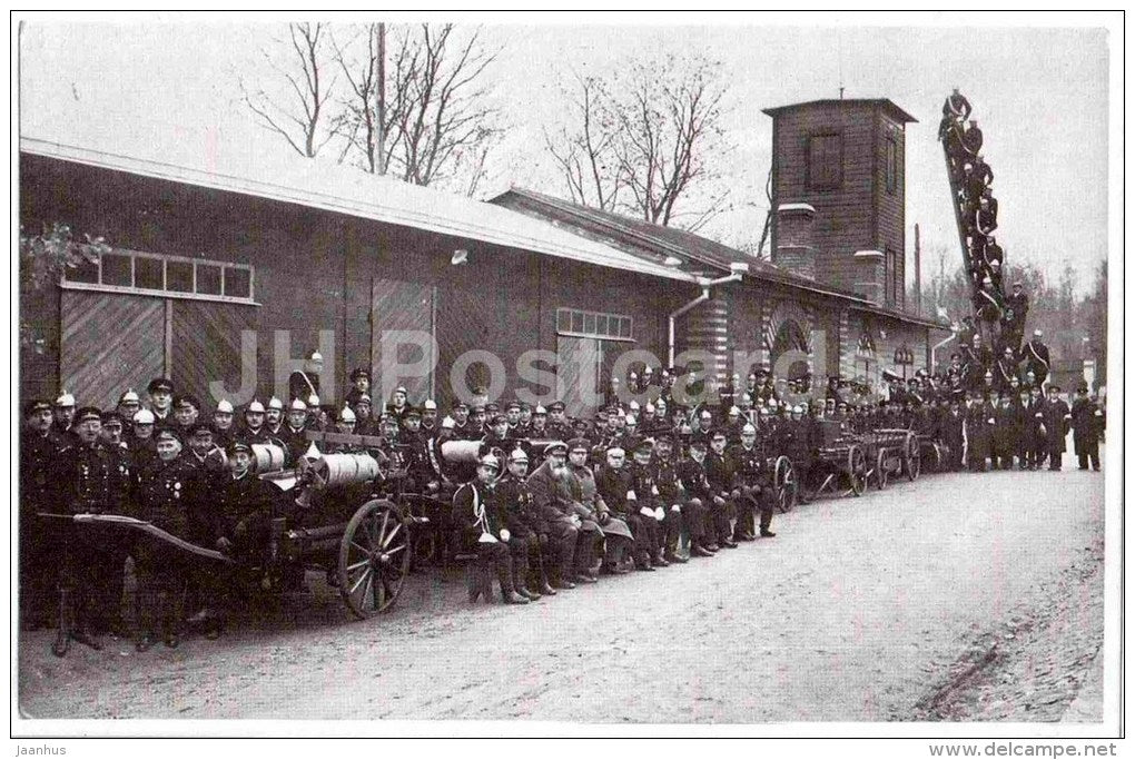 Members of Paide Firefighter Society - Paide - Weissenstein - OLD POSTCARD REPRODUCTION! - 1990 - Estonia USSR - unused - JH Postcards