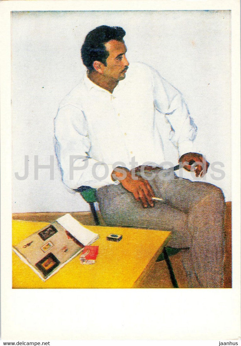 painting by R. Ahmedov - Portrait of Uzbek artist B. Babayev - Uzbek Art - 1984 - Russia USSR - unused - JH Postcards