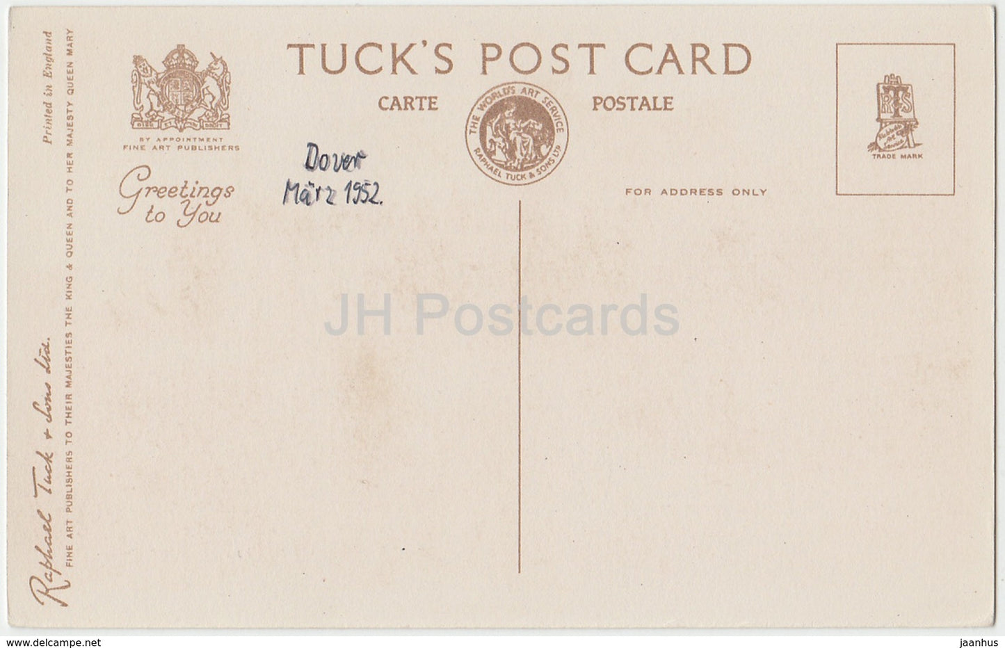 Dover Castle - DVR 10 - Tuck' s Post Card - 1952 - United Kingdom - England - used
