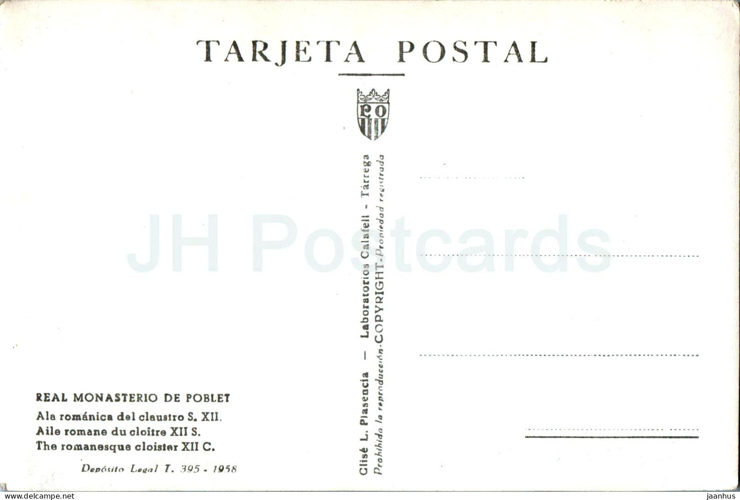 Real Monasterio de Poblet - Ala romanica del claustro - the romanesque cloister - old postcard - 1958 - Spain - unused