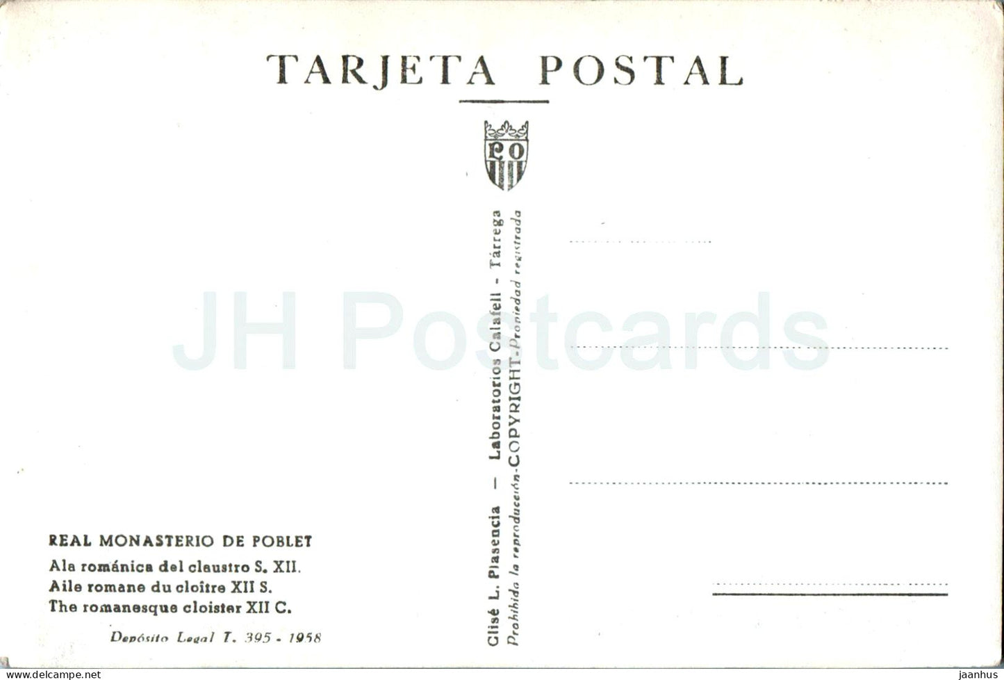 Real Monasterio de Poblet - Ala romanica del claustro - der romanische Kreuzgang - alte Postkarte - 1958 - Spanien - unbenutzt 
