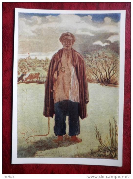 Painting by I. A. Sokolov - shepherd boy, 1930 - russian art - unused - JH Postcards
