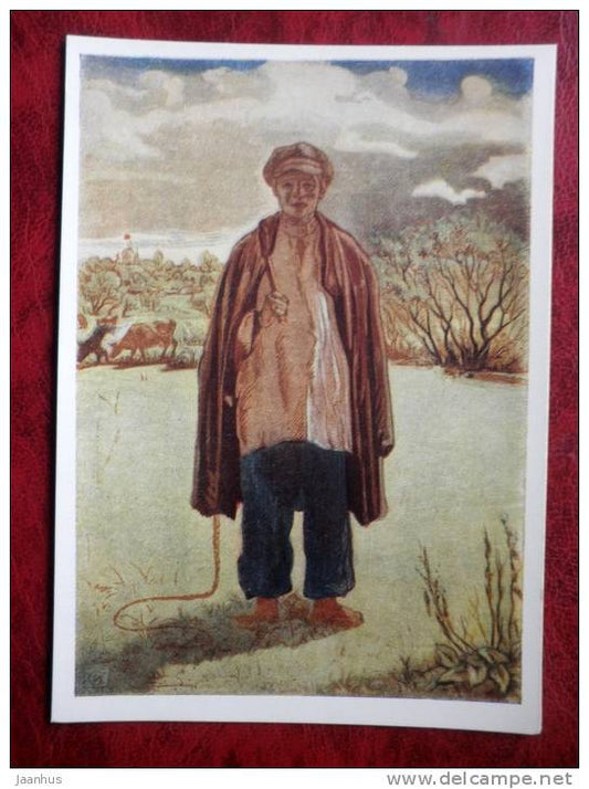 Painting by I. A. Sokolov - shepherd boy, 1930 - russian art - unused - JH Postcards