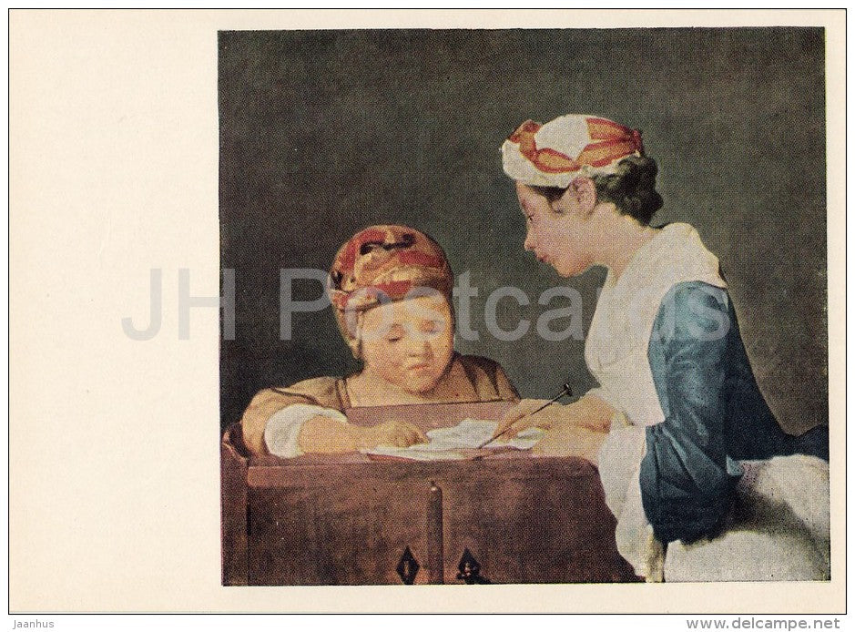 painting by Jean-Baptiste-Simeon Chardin - Little Teacher - French art - 1968 - Russia USSR - unused - JH Postcards