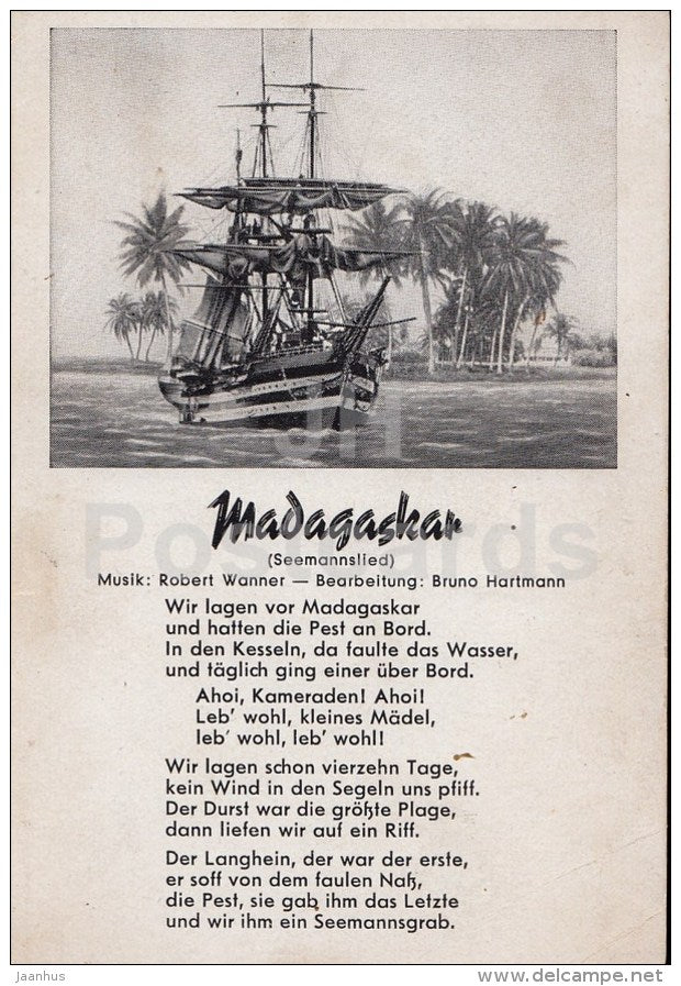 Madagaskar song - Seemannslied - Wanner hartmann - sailing ship - old postcard - Germany - unused - JH Postcards