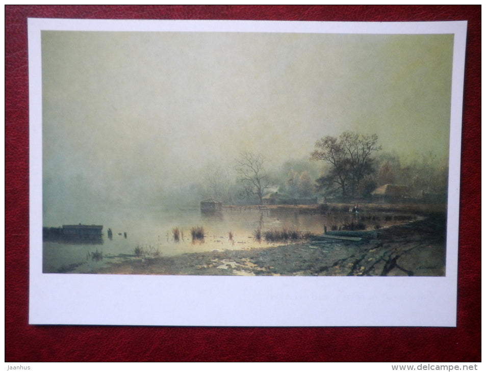painting by Lev Lvovich Kamenev , Fog . Red Pond in Moscow in the Autumn , 1871 - russian art - unused - JH Postcards
