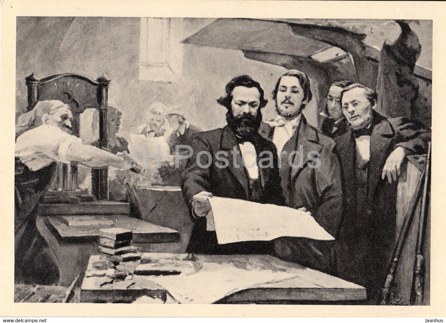 Karl Marx and Friedrich Engels at the printing house of the New Rhine Newspaper - 1967 - Russia USSR - unused - JH Postcards